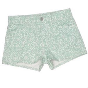 7 Jeans mint green floral printed denim shorts
